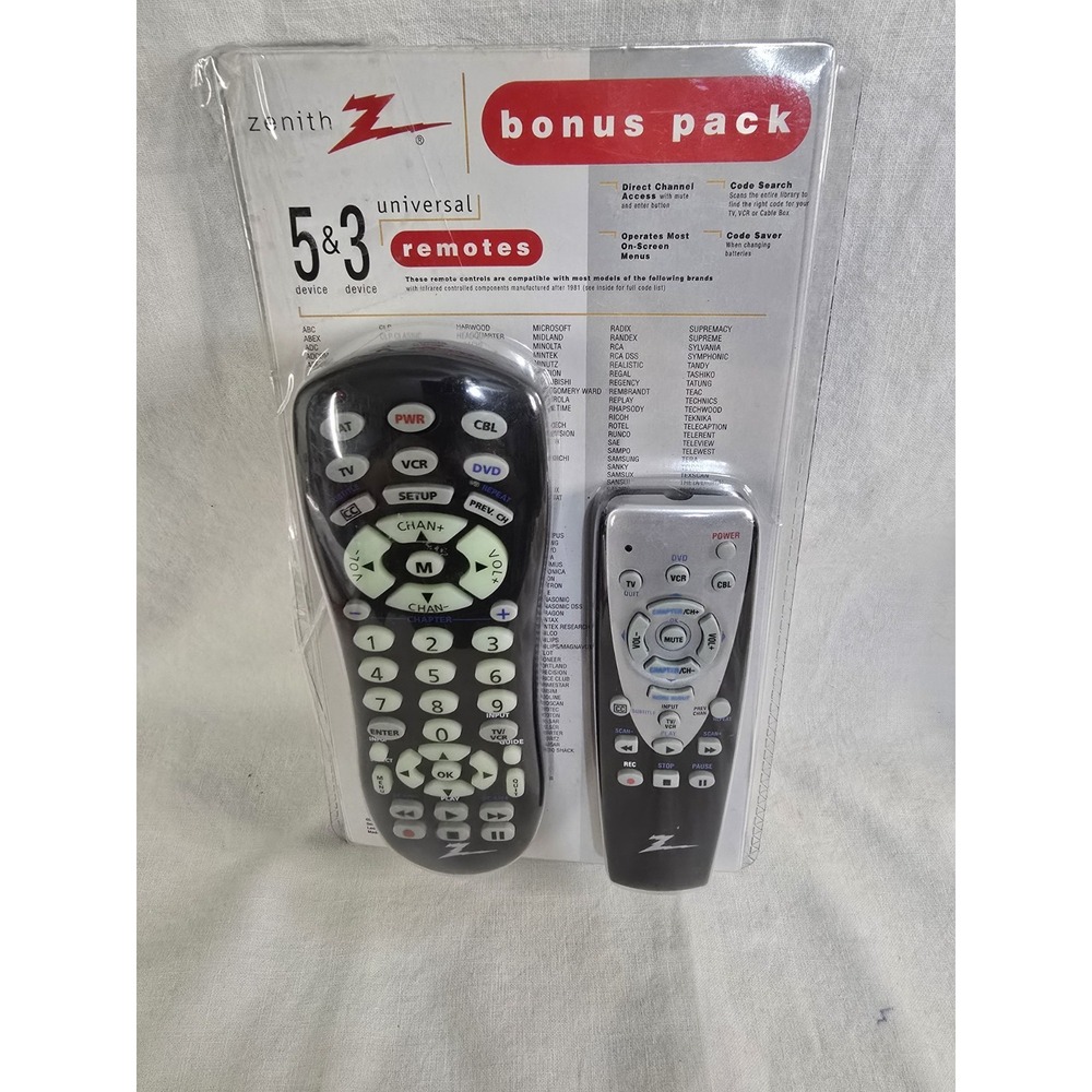 Zenith Universal Remote‎ Control Bonus Pack 5 & 3 Device Glow Buttons ZB85S3 NEW